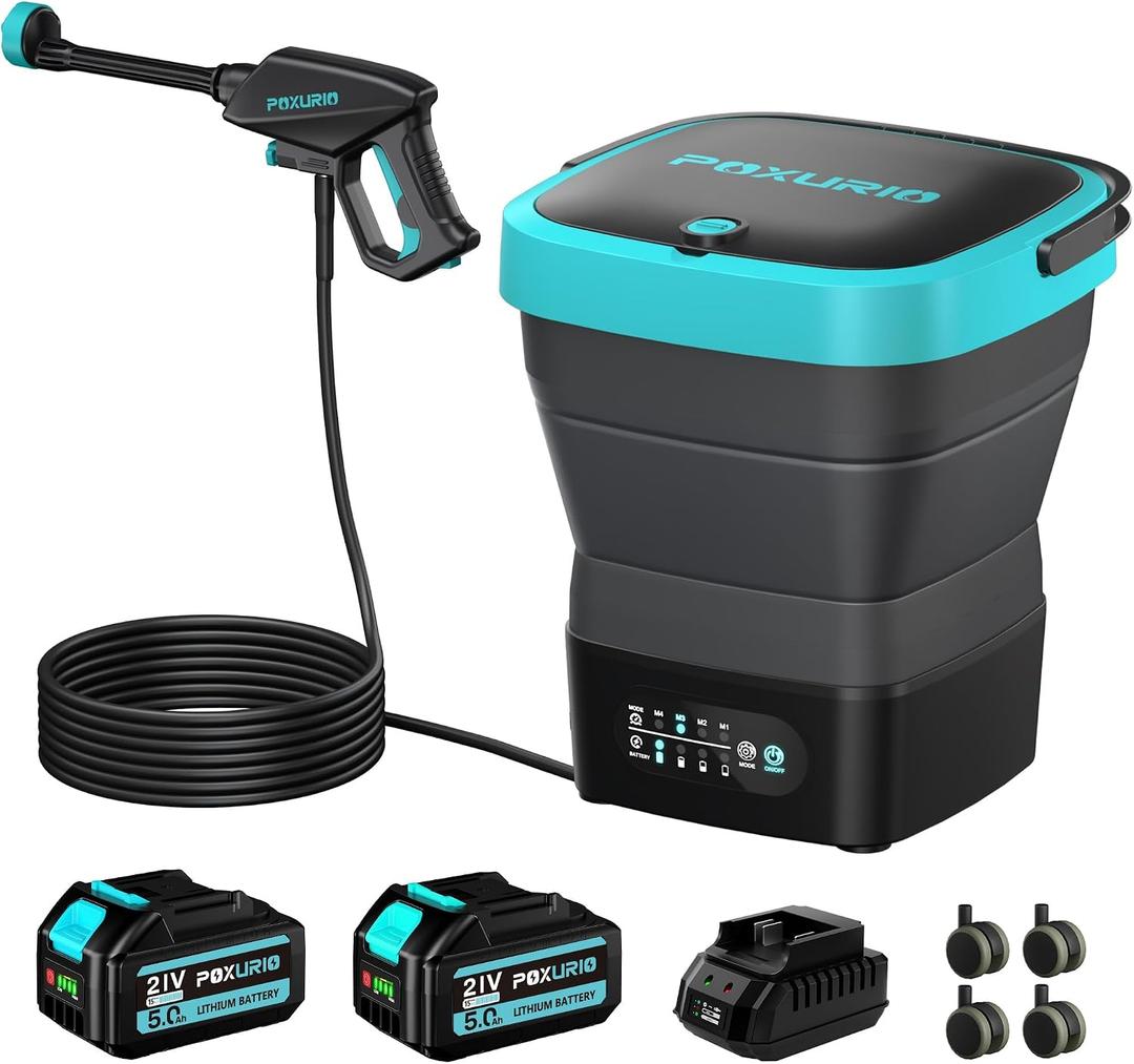Cordless Washer,Foldable Washer with 2x5.0Ah Battery, 4 Adjustable Model, 4.5Gal Tank 10FT Hose, 6-in-1 Nozzle for Car Washer,Patio,Camping