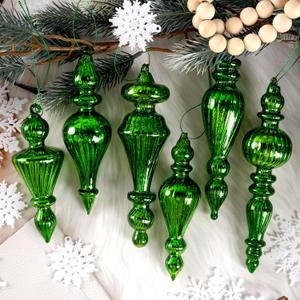Mercury Glass Christmas Tree Decorations, 6Pcs Hanging Finial Ornaments, Vintage Decorative Glass Ornaments for Christmas Tree Winter Wonderland Wedding Baby Shower Party Holiday Decor, Green
