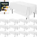 BIGTONE 12 Pack White Rectangle Tablecloth 60 x 102 Inch, Cross Ribbon Packing Reusable Table Clothes for 6 Foot Tables, Wrinkle Resistant Polyester Fabric Table Cover for Wedding, Party, Banquet