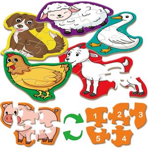 Quilinz 9 Packs Large Piece Jigsaw Puzzles for Toddlers 13,Kids Wild Animal Puzzle Ages 35,Baby Farm Dinosaur Puzzle,Preschool Educational Montessori Toys for 3 Year Old,Kindergarten Matching Puzzle Pack of 2