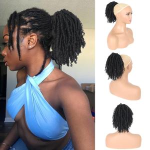 Dreadlock Curly Black Loc Drawstring Ponytail for Black Women, Short Loc Petal Bun Loc Accessories Clip in on Ponytails Hair Extensions Fake Ponytail Synthetic Hair Pieces for Black Women (5 Inch)