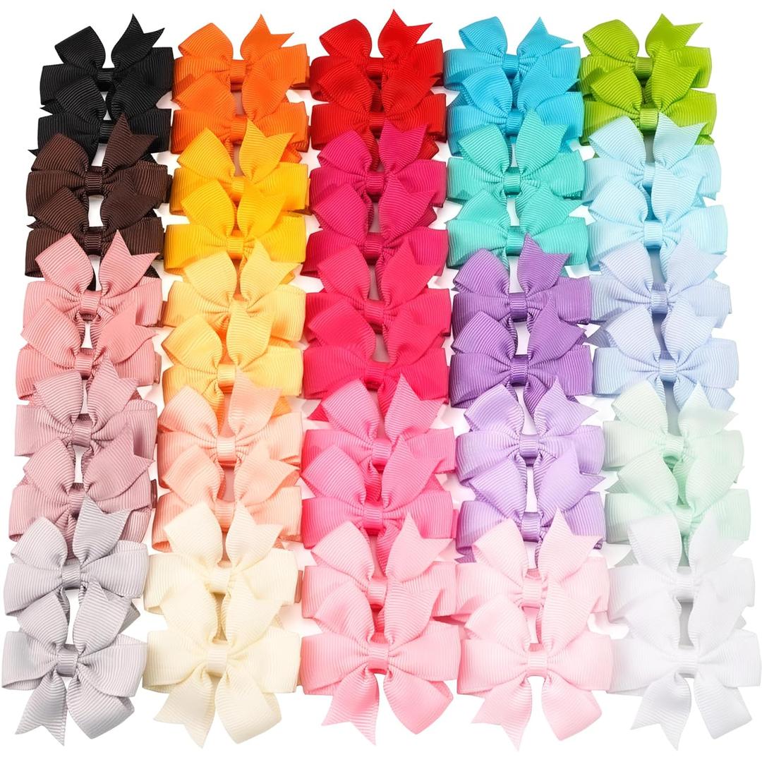 JOYOYO 50pcs Boutique Grosgrain Ribbon Pinwheel Hair Bows for Baby Girls, Toddler Bows Hair Clips Birthday Gifts In Pair