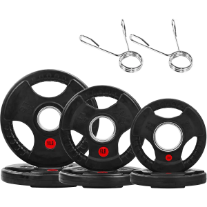 2-Inch Olympic Rubber Coate Cast Iron Weight Plate, 35LB Set With Safety Clips, Perfect for Weightlifting and Strength Training