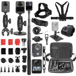 PellKing Accessories Kit for DJI Osmo 360,Included Carrying Case with Belt,2 Pcs Metal 1/4" Adapter, Handlebar Clamp, Magnetic Mount,43in Selfie Stick, Chest Strap, Head Strap, Backpack Mount, and Others