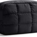 Narwey Quilted Makeup Bag for Women Girl, Puffer Travel Cosmetic Bag Puffy Make Up Bag Organizer, Cute Travel Toiletry Bag for Toiletries (Black)