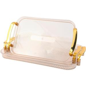 Serving Tray with Handles Set of 3 Rectangular Large Serving Platters 16.5/14.9/13.2 Inch White Plates for Dinner, Party, Entertaining, Amber