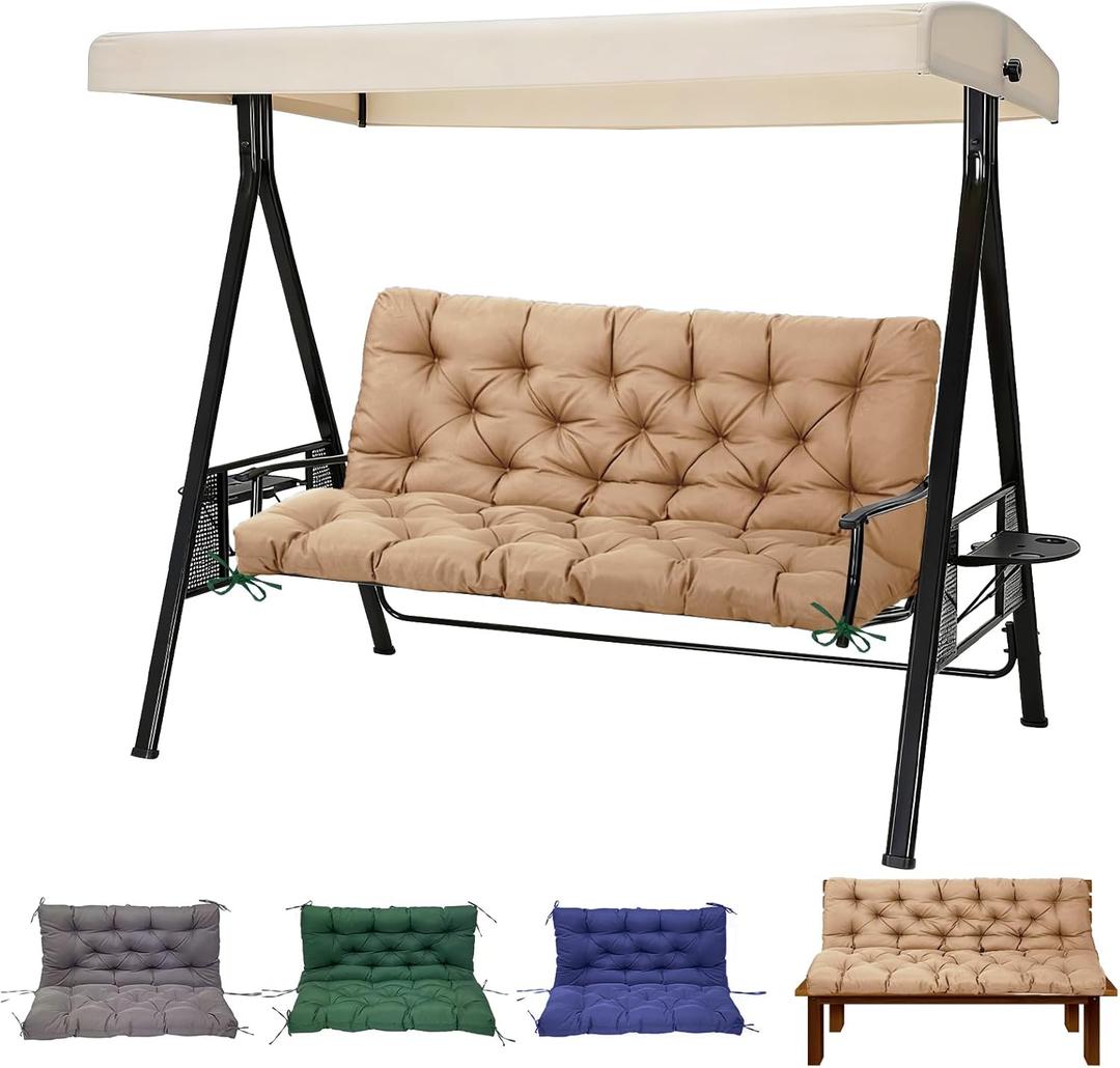 EverPine Outdoor Swing Cushion Replacement Patio Bench Cushion Waterproof Thick Seat Pad for Porch Swing Daybed Garden Sofa Furniture (Khaki)