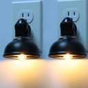 Farmhouse Plug in Night Light with On Off Switch, 2-Pack 0.5W LED Night Lights Plug into Wall Socket, Vintage Nightlight with Matte Black Metal Lamp Shade for Adult Kids Room Bathroom Hallway