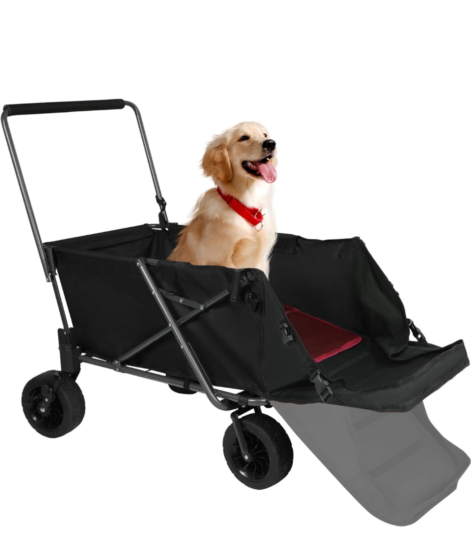 REDCAMP Folding Dog Wagon Cart with Extendable Rear End Heavy Duty, 220L Large Collapsible Utility Cart Dog Stroller with Tailgate for Sports Shopping Pet, Black