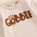 Gueuusu Unisex Baby Boy Girl Thanksgiving Outfit Gobble Turkey Bodysuit Embroidery Long Sleeve Bubble Romper Cute Baby Outfit (Beige)