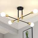 Modern Sputnik Chandelier Ceiling Light Fixtures, 4-Lights Mid Century Industrial Metal Semi Flush Mount for Dining Room, Bedroom, Living Room-Black and Gold