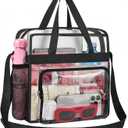 Busiuw Clear Bag for Stadium Events 12x12x6, Clear Bag Clear Tote Bag with Reinforced Straps for Sporting Events Travel (Black)