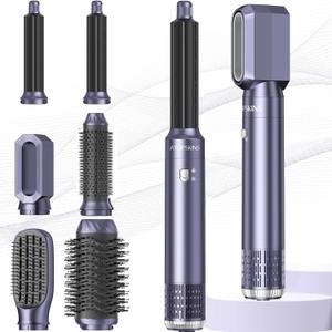 6 in 1 Hair Dryer Brush, Detachable Air Styler, Blow Dryer Brush 3 Heat Settings Frizz-Free Drying, Volumizing, Straightening, Curling for Travel & Home Styling (Blue-Pink)