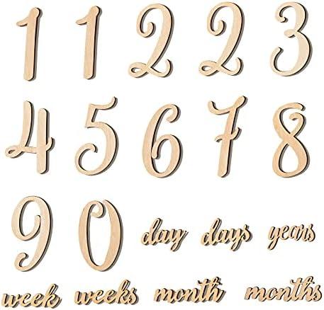 Promise Babe 19pcs Baby Milestone Numbers Wooden Milestones Newborn Photography Prop Wooden Milestone Monthly Card