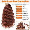 Curly Crochet Hair 8 Packs Boho Ocean Wave Crochet Hair 10Inch 350 | Synthetic Pre Looped Deep Water Wave Beach Curl Braiding Hair for Black Women (10 Inch