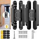 7" Hidden Door Hinge/Invisible Door Silent 180 Degree Swing Hinge 3-Way Adjustable Butt 7 x 2.8 x 1 (Pack of 2) (Black 7 inches)