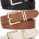 Pack 3 Women Belts for Jeans Pants, Fashion Gold Buckle Leather Belts