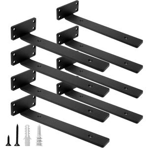 HITOMEN Heavy Duty Floating Shelf Brackets, 10-Inch (1/5'' Thick) Hidden Shelves Hardware, Cast Iron L Brackets, Rustic Industrial Black Metal Wall Shelving Supports, 8 Pack
