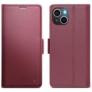 for iPhone 13 Case Wallet with RFID Blocking Card Holder, PU Leather Kickstand Protective Flip Phone Cover Fit for iPhone 13 6.1", Wine Red