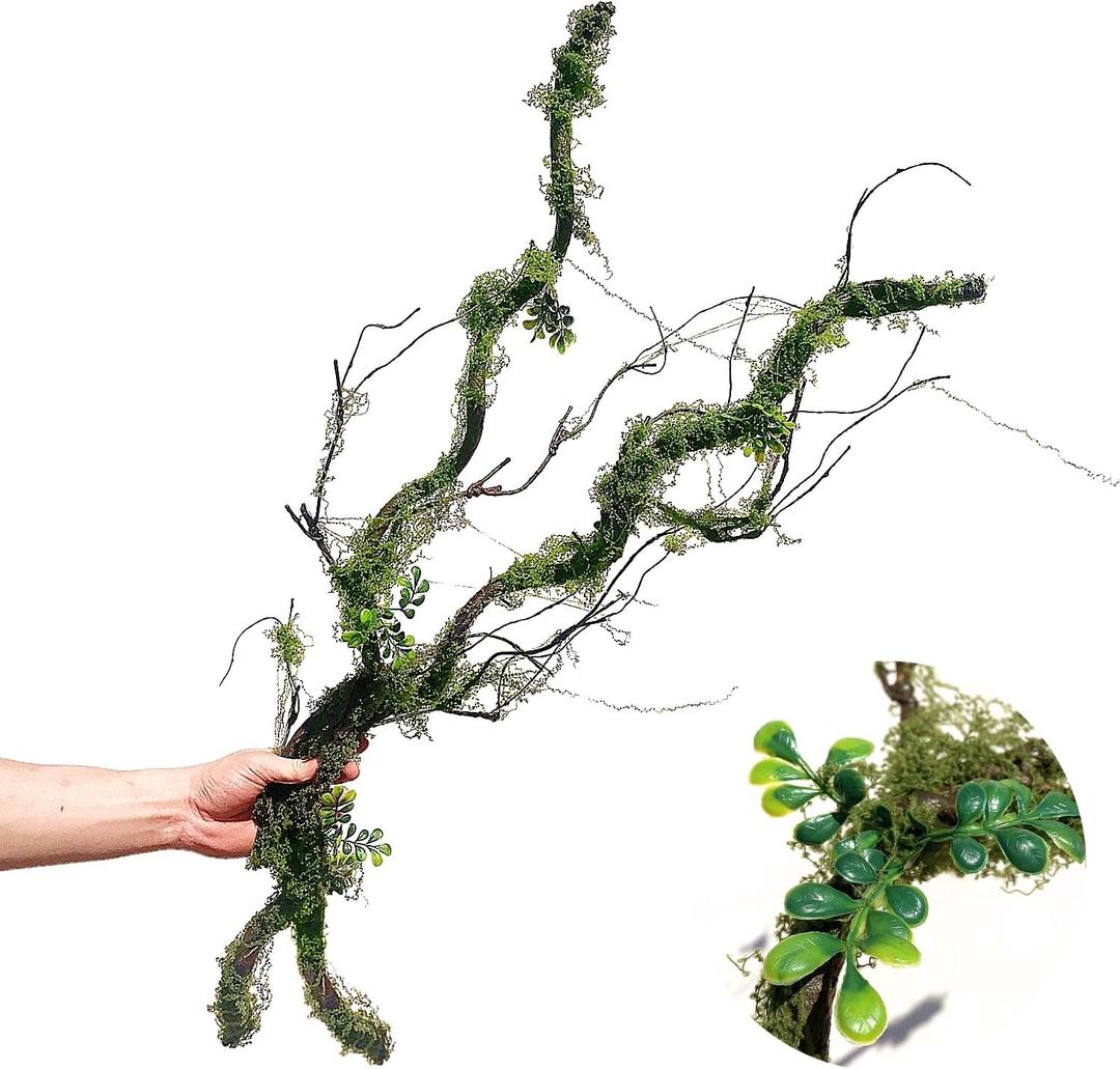 43 inches Moss Twig Vines Artificial Trees Branches Jungle Climber Fake Greenery Twigs Trunk with Greenery for Home Decor Garden Landscape Hanging Reptile Habitat Decor (Green - Pack of 2)
