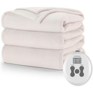Sunbeam Royal Ultra Fleece Heated Electric Blanket Full Size, 84" x 72", 12 Heat Settings, 12-Hour Auto Shut-Off, Cream