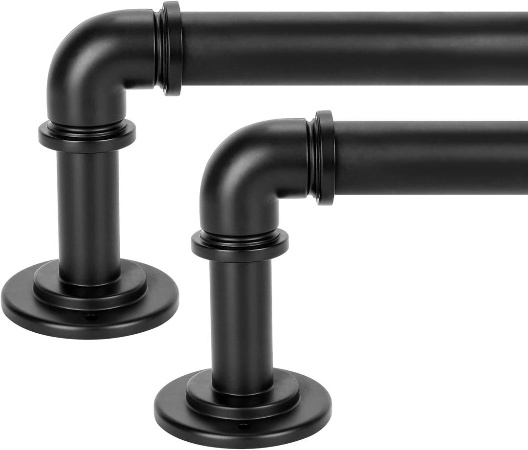 OLV 2 Pack Black Industrial Curtain Rods for Windows 28 to 48 Inch(2.3 to 4 Feet), 1 Inch Diameter Blackout Wrap Around Adjustable Heavy Duty Window Drapery Rods, Indoor and Outdoor, Matte Black