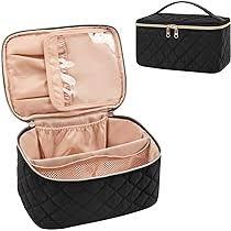 Double Layer Travel Makeup Bag: Portable Cosmetic Bag with Divider Organizer Case for Storage Cosmetics Make up Brush Large Capacity Toiletry Bag for Women and Girls, Black