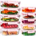 UMEIED 10 PACK Glass Food Storage Containers with Leak Proof Lids, Glass Airtight Meal Prep Containers Set for Lunch, On the Go, Leftover, Kitchen Pantry Organizers and Storage (Pink)