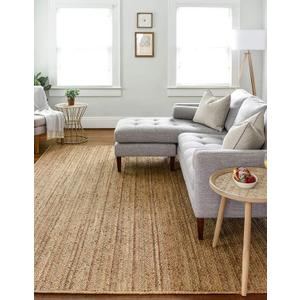 FRELISH DECOR Handwoven Jute Area Rug - 8x10 Feet Natural Yarn - Rustic Vintage Beige Braided Reversible Rectangular Rugs for Bedroom - Kitchen - Living Room - Farmhouse (8' x 10' Natural)