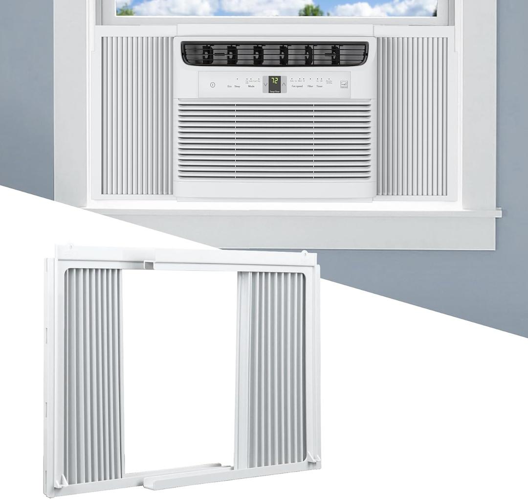 Window AC Side Panel with Frame Set,Air Conditioner Accordion Filler Curtain Replacement for Window AC Units,Fits Most 5,000 BTU Units,White,2 Pack