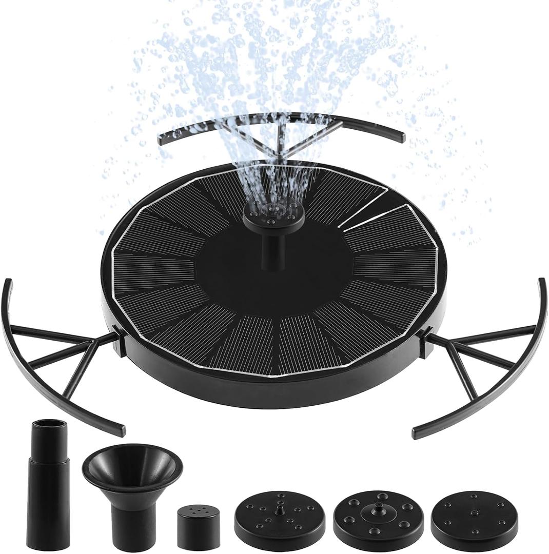 2W Solar Fountain Pump - Upgraded Solar Fountain for Bird Bath with 6 Nozzles, Outdoor Solar Fountain for Bird Bath, Garden, Pond, Pool