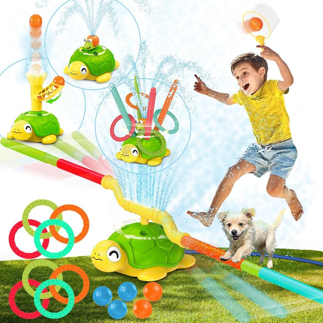 4-in-1 Turtle Water Sprinkler for Kids Summer Toys, Outdoor Toys for Toddlers, Kids Sprinkler Water Toys, Backyard Games for Summer Fun, Backyard Games Splash Water Toys Gifts for Boys Girls Dogs (Green)