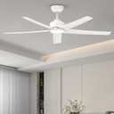 ocioc Ceiling Fans with Lights, 52 inch White Ceiling Fan with Light and Remote Control, 3CCT, Quiet DC Motor, 5 Blades Modern Ceiling Fan for Living Room Indoor/Covered Outdoor