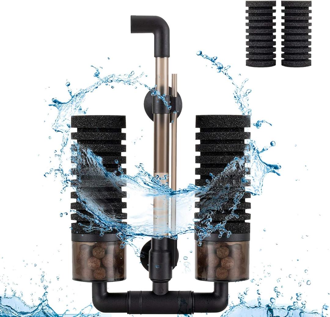 hygger Sponge Filter, Aquarium Filter Double Sponge Replaceable Media with 4 Biochemical Sponges and 1 Bag of Filtered Ceramic Balls Ultra Quiet Filter Fish Tank (S/M)