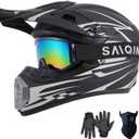 SanQing Youth Kids Motorcycle ATV Full Face Helmet DOT Approved | Ages 8-16 Dirt Bike Helmet for Motocross Off-Road 4-Wheeler UTV BMX Go Kart with Gloves, Goggles,Mask, Quick-Release Buckle