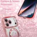 ZIYE Magnetic Case Designed for iPhone 17 Pro Max Glitter Case Luxury Plating Love Heart Compatible with MagSafe Clear Case with Camera Protection Shockproof Cover Made for Women Girls-Pink