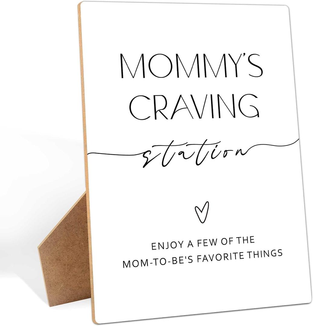 Baby Shower Mommy's Craving Station Sign, 811 Inches Baby Shower Food Wooden Sign With Stand, Gender Neutral Tabletop Decor for Gender Reveal Party, Baby Shower Favor Supplies for Boy Girl-16