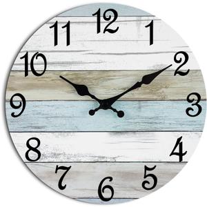 CHYLIN Wall Clock, Silent Non Ticking Battery Operated, Rustic Coastal Country Clock Decorative for Bathroom Kitchen Bedroom 8" (B-white,brown,blue)
