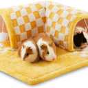 Guinea Pig Hideout Tunnel House Large, Removable Cozy Guinea Pig Hides and Tubes Fleece for Cage Corner Rat Toy, Soft Small Animal Tunnel for Rats Chinchillas Ferrets (Yellow)