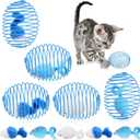 Jecery 5 Pcs Cat Spring Balls Toys Stretchable Rolling Balls Colorful Playful Coils Interactive Action Toy Caged Rats for Kitten Pet Supplies (Mouse,Blue White)