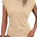 Bliwov Womens Fall Cap Sleeve Tops Business Casual Crewneck T Shirts Trendy Outfits Beach Vacation Clothes Fashion Blouses (X-Large)