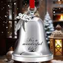 2025 Christmas Ornaments Bell Ornament with Red Ribbon Annual Christmas Tree Decoration Angel Bell Ornament with It's a Wonderful Life(Silver It's a Wonderful Life)