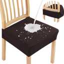 Smiry Waterproof Seat Covers for Dining Room Chairs Set of 6, Stretch Jacquard Removable Washable Chair Seat Slipcovers Protector, No Rear Covers, Brown