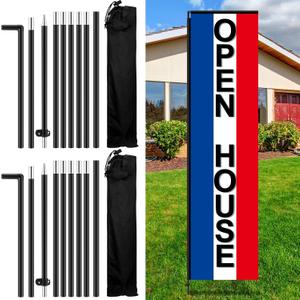 Pasimy 2 Pcs Feather Flag Pole Kit 8.9ft Custom Rectangle Feather Flags Pole with Carrying Bag Open Flag for Businesses Set Ground Stake