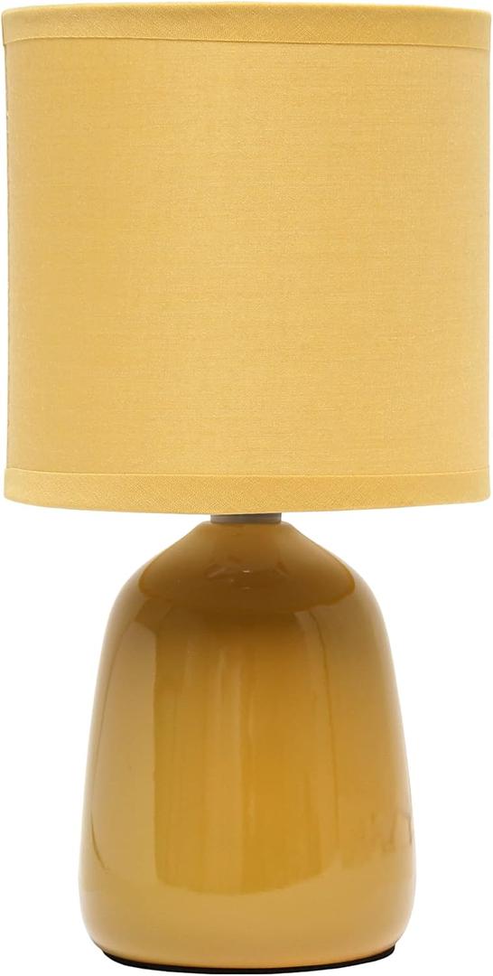 Simple Designs LT1134-MST 10.04" Tall Traditional Ceramic Thimble Base Bedside Table Desk Lamp w Matching Fabric Shade for Decor, Nightstand, Bedroom, Living Room, Entryway, Office, Mustard Yellow
