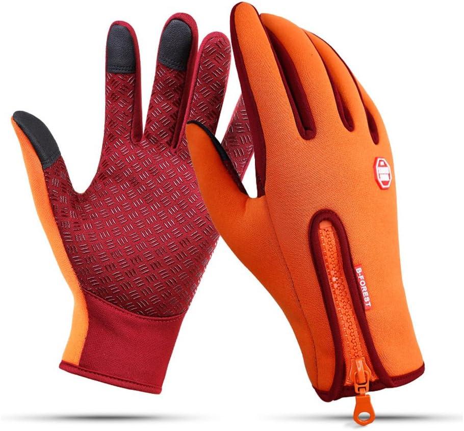 Winter Gloves Touch Screen Warm Gloves Cold Weather Windproof Cycling Driving Riding Bike Telefingers Thermal Gloves Non-Slip Silicone Gel Adjustable Full Finger Mittens (Large, Orange)