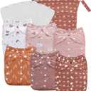 babygoal Large Cloth Diapers Pack of 13 for 3-5 Year Toddlers, Cloth Diaper Covers 6 Pack with 6pcs Inserts and Wet Bag, Reusable Washable & Waterproof (Boho-cloud,rainbow,sun) L