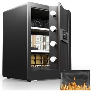 DAYI Safe Box, 2.0 Cubic Feet Home Safe with Fireproof Waterproof Bag, Security Safe Box for Money Cash Valuables, Digital Electronic Keypad, Dual Alarm System, Removable Shelf - D-45