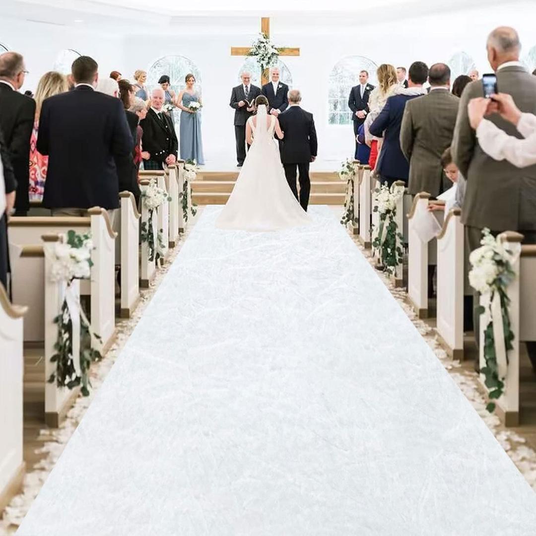 MODFUNS White Aisle Runner for Wedding Ceremony 5FTx15FT Wedding Aisle Runners for Indoors with Carpet Tapes Velvet Fabric Walkway Carpets Wedding Outdoor Floor Runner Church Beach Birthday Carpets
