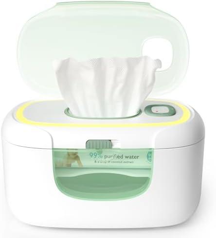 Momcozy New Baby Wipe Warmer, 100pcs Larger Capacity Wipe Dispenser, 10-Min Fast Heating with 4 Temperature Modes, Innovative Spring Design, Silicone & Top Seals,Quick Even Heating, 3-Level Nightlight